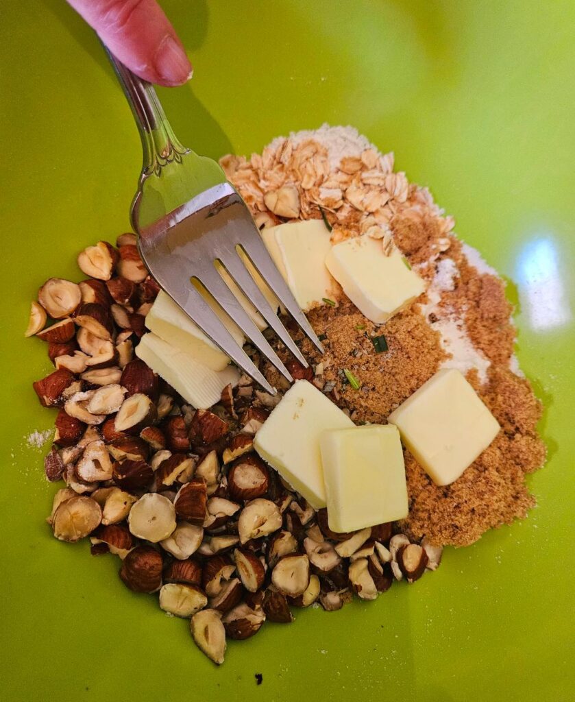 mixing up the hazelnuts